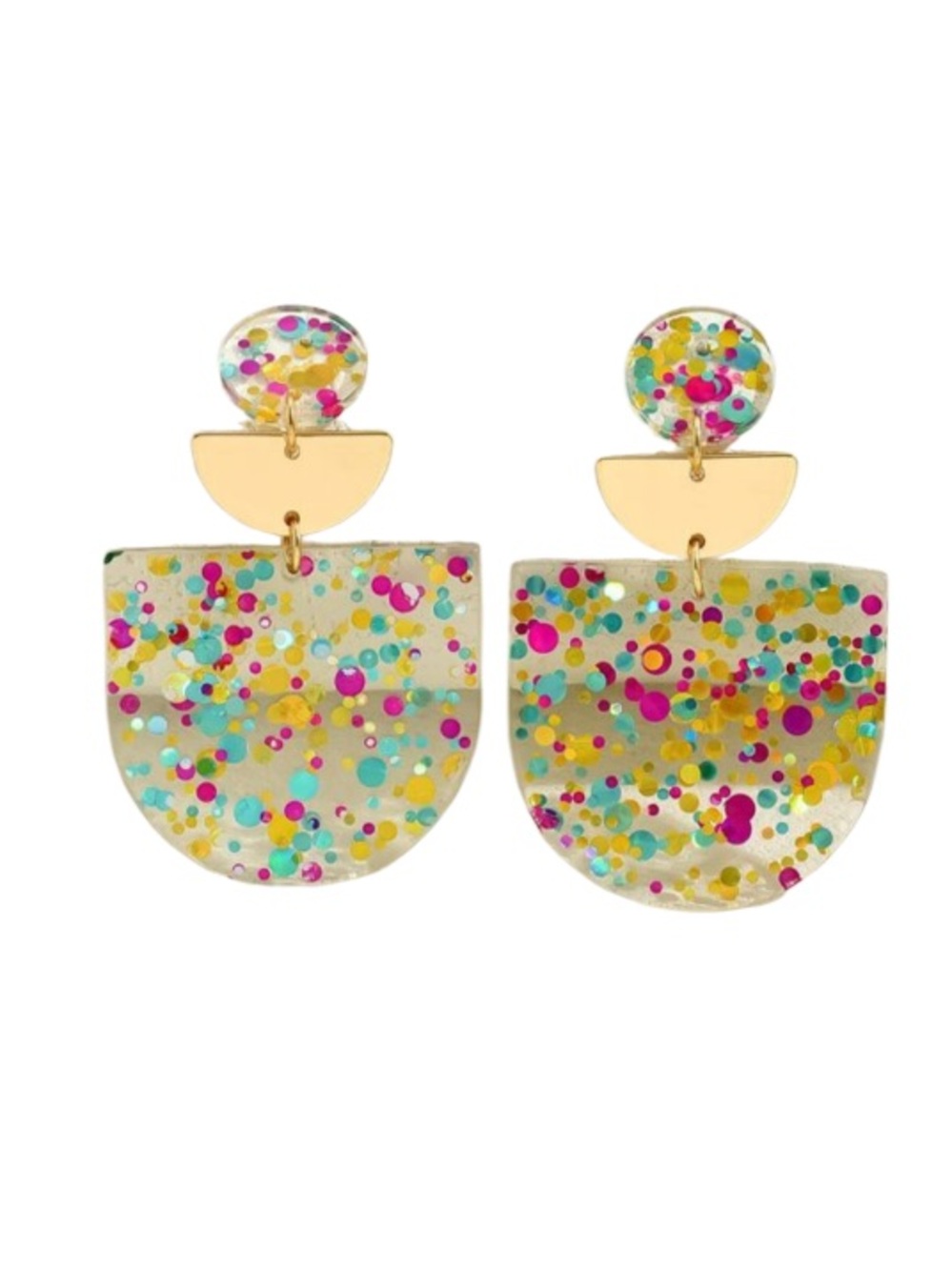 Taylor Shay Gold and Multicolor Confetti Drop Earrings. NWT.